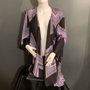 GG Collection Black Kimono with Vibrant Patterns